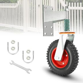 8 Inch Gate Wheels Fence Gate Wheel Shock Absorbent Spring Loaded Universal Rubber Caster for Terrain 600 Lb Load Can Rotate 360 Degrees for Metal Pipe Doors Wooden Doors Heavy Duty Gate Hinges