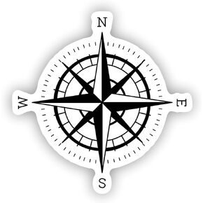 VulgrCo Line Art Compass Symbol Black White Funny Sticker Vinyl Waterproof UV Resistant Decal for Phones Laptops Water Bottles Tumblers Boats Cars Trucks Windows Kayak 3" inch Bumper Stickers