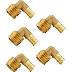 (Pack of 5) EFIELD Pex 1/2"x 1/2" Male Threaded NPT Elbow Barb Crimp Brass Fittings