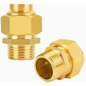 2 pcs 3/4'' Brass Pipe Fittings Metal Hex Nipple Brass Tone NPT Male Thread Pipe Adapter