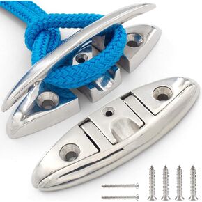 ORLANG 316 Stainless Steel Folding Boat Cleat 5 Inch and 6 Inch (2 Size), Marine Grade Boat Dock Cleats with Stainless Steel Bolts and Back Plate,Boat Flip Up Cleat for Deck and Boat (2,4 Pack)