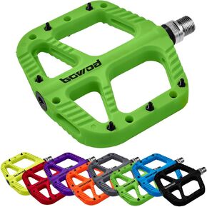 Light MTB Bike Pedals Flat BMX Pedals, Gravel Mountain Bike Pedals, Large Nylon Fiber Platform Pedals w 9/16" Axel 2 Bearings, Clipless Pedals Grippy w 12 Pins, Composite Pedals for BMX MT Bike
