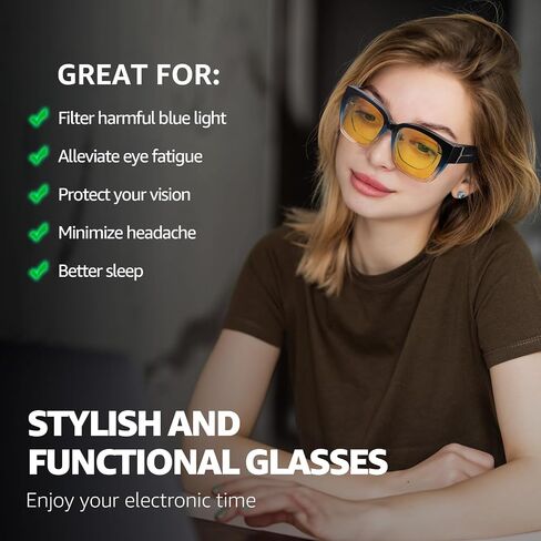 SIPHEW Blue Light Blocking Fit Over Glasses for Women, Fashion Computer Gaming Phone TV Glasses Anti Eyestrain, Sleep Better in Saudi Arabia