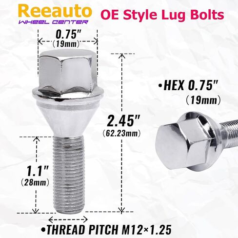 12x1.25 Wheel Stud Lug Bolts, 2.45 Inch 28mm Shank 19mm Hex Conical Seat Replacement for 2018-2022 Compass, 2014-2022 Cherokee, 2014-2020 Renegade, Set of 20 in Saudi Arabia