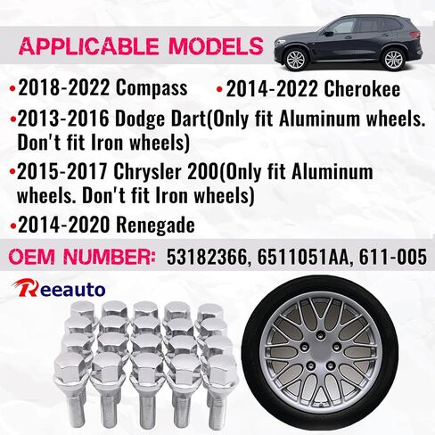 12x1.25 Wheel Stud Lug Bolts, 2.45 Inch 28mm Shank 19mm Hex Conical Seat Replacement for 2018-2022 Compass, 2014-2022 Cherokee, 2014-2020 Renegade, Set of 20 in Saudi Arabia