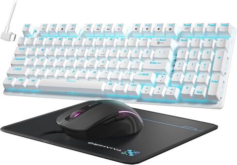 لوحة مفاتيح وماوس ميكانيكية للألعاب، 98 مفتاحًا بإضاءة خلفية LED مع مفتاح أزرق عائم باللون الرمادي، ماوس ألعاب RGB مريح مع مجموعة لوحة ماوس، لوحة مفاتيح سلكية مضادة للشبح لألعاب الكمبيوتر المحمول in Kuwait