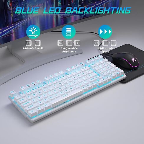 لوحة مفاتيح وماوس ميكانيكية للألعاب، 98 مفتاحًا بإضاءة خلفية LED مع مفتاح أزرق عائم باللون الرمادي، ماوس ألعاب RGB مريح مع مجموعة لوحة ماوس، لوحة مفاتيح سلكية مضادة للشبح لألعاب الكمبيوتر المحمول in Kuwait