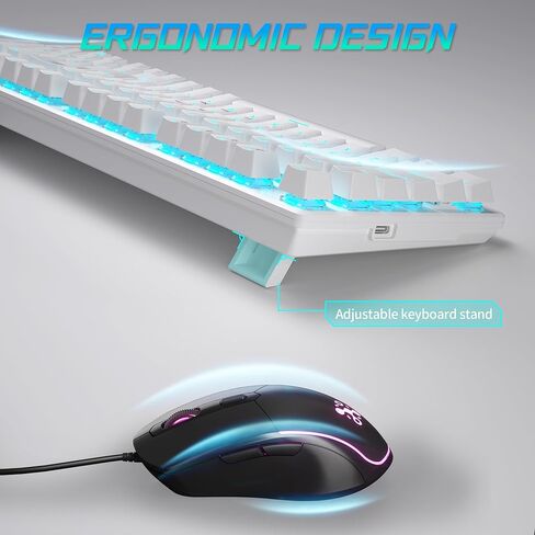 لوحة مفاتيح وماوس ميكانيكية للألعاب، 98 مفتاحًا بإضاءة خلفية LED مع مفتاح أزرق عائم باللون الرمادي، ماوس ألعاب RGB مريح مع مجموعة لوحة ماوس، لوحة مفاتيح سلكية مضادة للشبح لألعاب الكمبيوتر المحمول in Kuwait