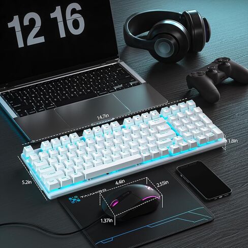 لوحة مفاتيح وماوس ميكانيكية للألعاب، 98 مفتاحًا بإضاءة خلفية LED مع مفتاح أزرق عائم باللون الرمادي، ماوس ألعاب RGB مريح مع مجموعة لوحة ماوس، لوحة مفاتيح سلكية مضادة للشبح لألعاب الكمبيوتر المحمول in Kuwait