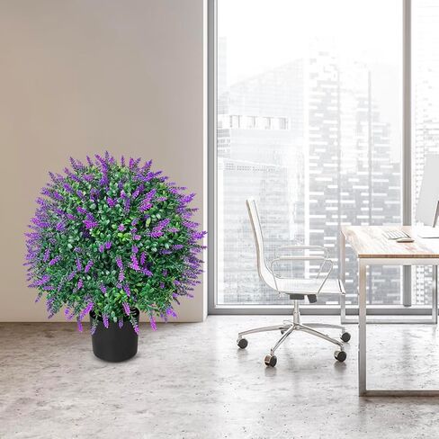 WAYNHUI طويل القامة الاصطناعي الخزامى / الورد شجرة الكرة توبياري مجموعة من 2 حزمة الشجيرات بوعاء مقاومة للأشعة فوق البنفسجية بوعاء النباتات للداخلية في الهواء الطلق حديقة المنزل (الورد) in Kuwait