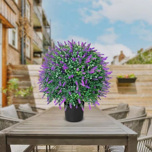 WAYNHUI طويل القامة الاصطناعي الخزامى / الورد شجرة الكرة توبياري مجموعة من 2 حزمة الشجيرات بوعاء مقاومة للأشعة فوق البنفسجية بوعاء النباتات للداخلية في الهواء الطلق حديقة المنزل (الورد) in Kuwait