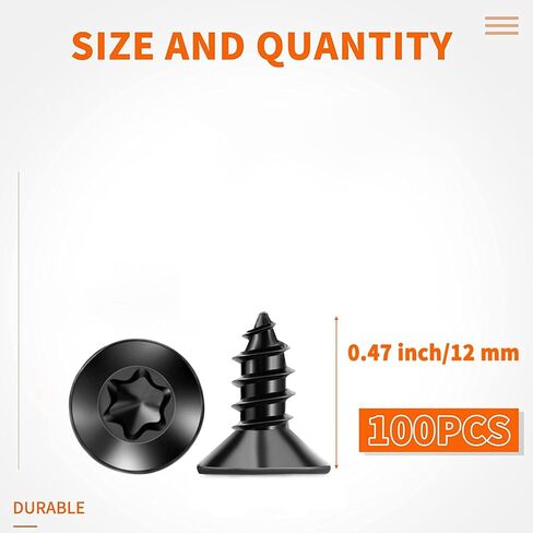100 PCS #6 x 1" Flat Head Torx/Star Wood Screws, 18-8 (A2) Stainless Steel, Full Threaded & Black Coated for Durability, T15 Drive Bit Included, No.6 X 1" Multipurpose Screw by TPOHH in Saudi Arabia