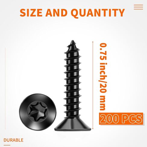 100 PCS #6 x 1" Flat Head Torx/Star Wood Screws, 18-8 (A2) Stainless Steel, Full Threaded & Black Coated for Durability, T15 Drive Bit Included, No.6 X 1" Multipurpose Screw by TPOHH in Saudi Arabia