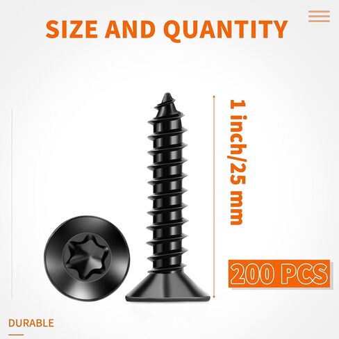 100 PCS #6 x 1" Flat Head Torx/Star Wood Screws, 18-8 (A2) Stainless Steel, Full Threaded & Black Coated for Durability, T15 Drive Bit Included, No.6 X 1" Multipurpose Screw by TPOHH in Saudi Arabia