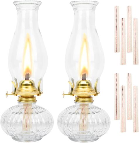 Large Chamber Oil Lamps, 2 PCS Glass Clear Kerosene Lamp Indoor Decorative Vintage Hurricane Lamp Oil Lantern in Saudi Arabia