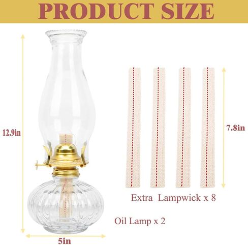 Large Chamber Oil Lamps, 2 PCS Glass Clear Kerosene Lamp Indoor Decorative Vintage Hurricane Lamp Oil Lantern in Saudi Arabia