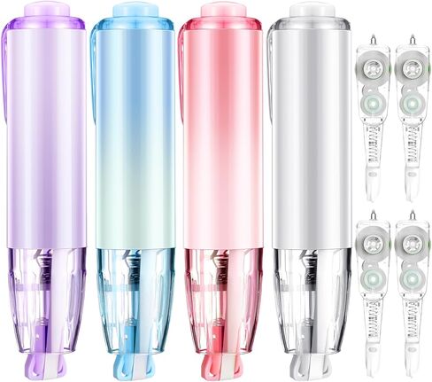 4 Pcs Refillable Retractable Correction Tape with 4 Extra Refills Cute Pen Shaped Correction Tape Aesthetic Correction Tape Set for Office School Supplies, 4 Colors in Saudi Arabia