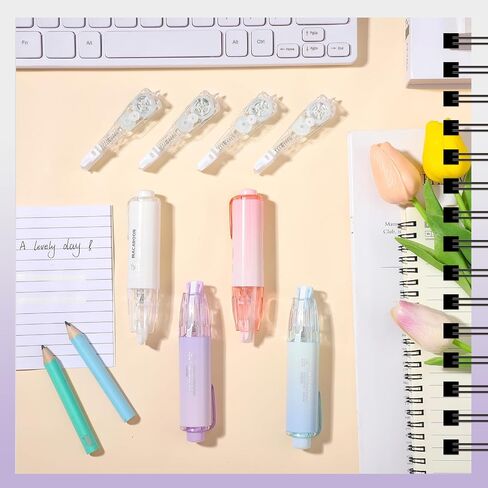 4 Pcs Refillable Retractable Correction Tape with 4 Extra Refills Cute Pen Shaped Correction Tape Aesthetic Correction Tape Set for Office School Supplies, 4 Colors in Saudi Arabia