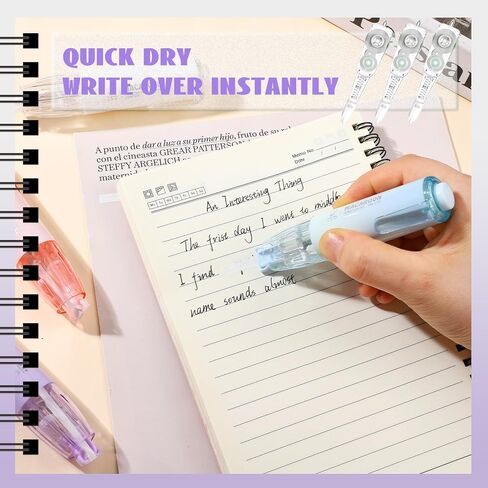 4 Pcs Refillable Retractable Correction Tape with 4 Extra Refills Cute Pen Shaped Correction Tape Aesthetic Correction Tape Set for Office School Supplies, 4 Colors in Saudi Arabia