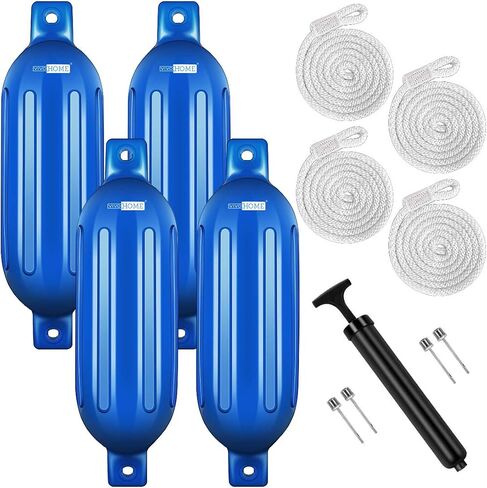 VIVOHOME Vinyl Ribbed Boat Fenders 4 Pack, Boat Bumpers with Ropes, Needles, and Pump to Inflate Fit for Yachts, Sailing Dinghies, Bass Boats, Black in Saudi Arabia