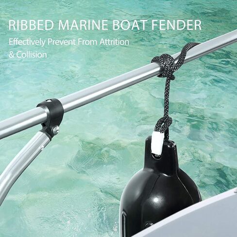 VIVOHOME Vinyl Ribbed Boat Fenders 4 Pack, Boat Bumpers with Ropes, Needles, and Pump to Inflate Fit for Yachts, Sailing Dinghies, Bass Boats, Black in Saudi Arabia