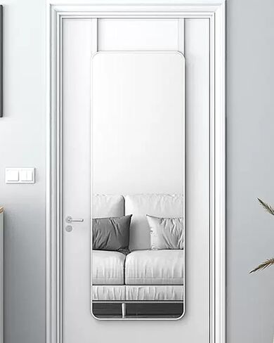 48"x 14" Door Mirror, Full Length Mirror Wall Mounted, Over The Door Mirror, Full Body Mirror, Hanging Mirror Rounded Corner -White in Saudi Arabia