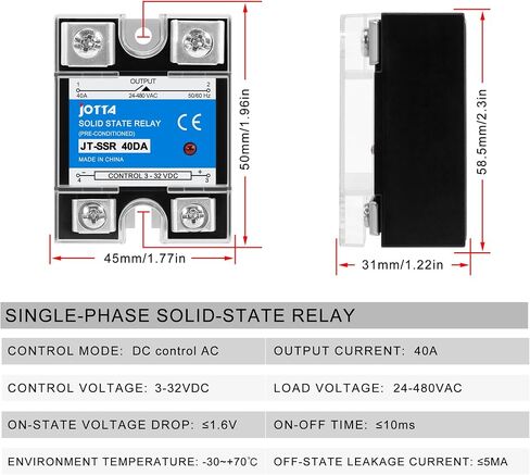 JOTTA مرحل الحالة الصلبة Zero Crossing مرحلة واحدة SSR-40DA مدخل غلاف أسود 3-32VDC مخرج 24-480VAC تيار 40A SSR مع غطاء بلاستيكي in Kuwait