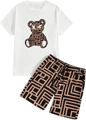 SOLY HUX Men's 2 Piece Summer Outfits Cartoon Graphic Short Sleeve T Shirt and Shorts Set in Saudi Arabia