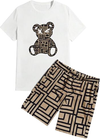 SOLY HUX Men's 2 Piece Summer Outfits Cartoon Graphic Short Sleeve T Shirt and Shorts Set in Saudi Arabia