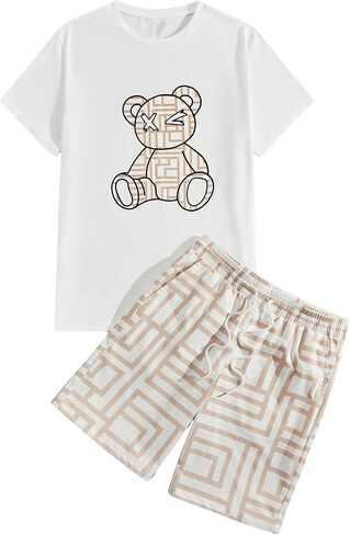 SOLY HUX Men's 2 Piece Summer Outfits Cartoon Graphic Short Sleeve T Shirt and Shorts Set in Saudi Arabia
