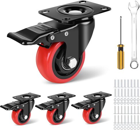 3 Inch Heavy Duty Caster Wheels Set of 4 With Brake 360 Degree Swivel Top Plate Casters Cart Wheels Silent Locking Industrial Casters Polyurethane 1200 Lbs Castor Wheels for Cart, Furniture, Workbench in Saudi Arabia