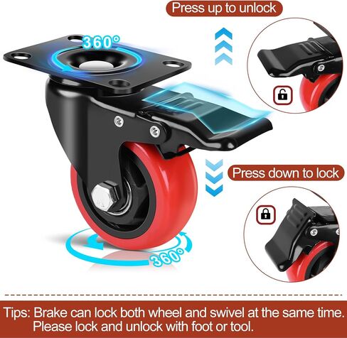 3 Inch Heavy Duty Caster Wheels Set of 4 With Brake 360 Degree Swivel Top Plate Casters Cart Wheels Silent Locking Industrial Casters Polyurethane 1200 Lbs Castor Wheels for Cart, Furniture, Workbench in Saudi Arabia