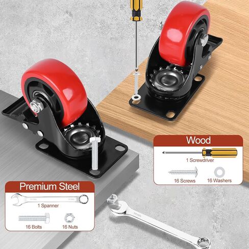 3 Inch Heavy Duty Caster Wheels Set of 4 With Brake 360 Degree Swivel Top Plate Casters Cart Wheels Silent Locking Industrial Casters Polyurethane 1200 Lbs Castor Wheels for Cart, Furniture, Workbench in Saudi Arabia