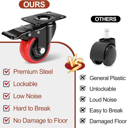 3 Inch Heavy Duty Caster Wheels Set of 4 With Brake 360 Degree Swivel Top Plate Casters Cart Wheels Silent Locking Industrial Casters Polyurethane 1200 Lbs Castor Wheels for Cart, Furniture, Workbench in Saudi Arabia