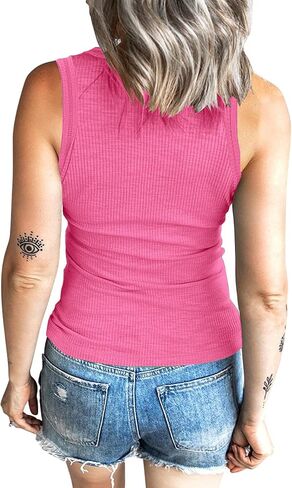 Womens Sleeveless Scoop Neck Ribbed Tank Tops Slim Fit Basic Cami Vest Shirts in Saudi Arabia
