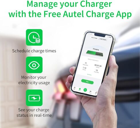 Autel MaxiCharger Home Smart Electric Vehicle (EV) Charger, 40 Amp Level 2 Wi-Fi and Bluetooth Enabled EVSE, Indoor/Outdoor Car Charging Station, with in-Body Holster and 25-Foot Cable（6-50 Plug） in Kuwait