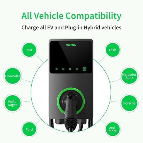 Autel MaxiCharger Home Smart Electric Vehicle (EV) Charger, 40 Amp Level 2 Wi-Fi and Bluetooth Enabled EVSE, Indoor/Outdoor Car Charging Station, with in-Body Holster and 25-Foot Cable（6-50 Plug） in Kuwait