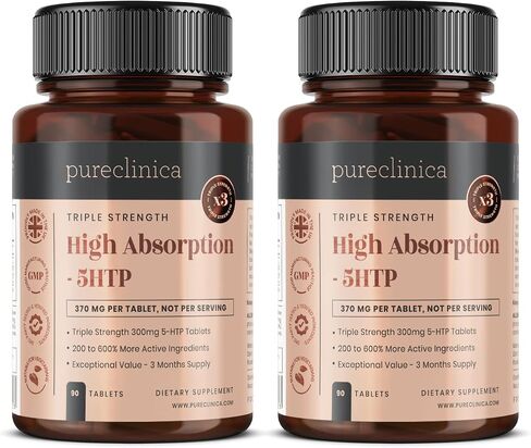 5HTP 300 مجم × 180 قرصًا (زجاجتان تحتوي كل منهما على 90 قرصًا - كمية كافية لمدة 6 أشهر. مع 220 مجم فيتامين C وB6 ومستخلص الفلفل الأسود. SKU: 5H3x2 in Kuwait