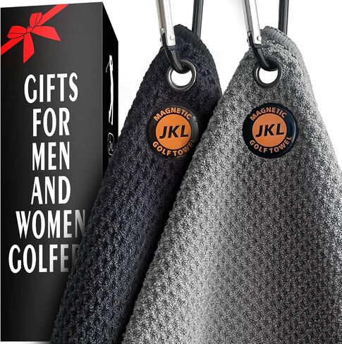 JKL Magnetic Towel Microfiber Golf Towel with Waffle Industrial Strength Magnet for Strong Hold to Golf Carts or Club (2, Gray Black) in Saudi Arabia
