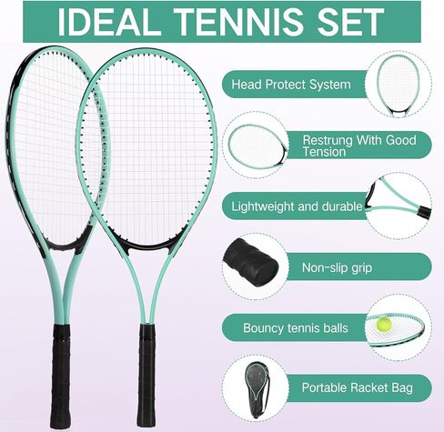 16 Pcs Tennis Rackets for Adult Recreational 8 Players 27" Tennis Racquet Bulk Lightweight Tennis Racket with 8 Tennis Balls for Training Beginners with Overgrips Carry Bag in Kuwait