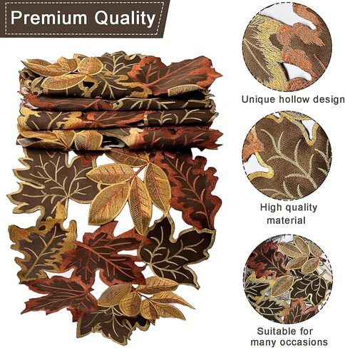 مفرش طاولة عيد الشكر مع أوراق القيقب المطرزة، ديكور طاولة حصاد عيد الشكر في المزرعة (13.7 × 86.6 بوصة) in Kuwait