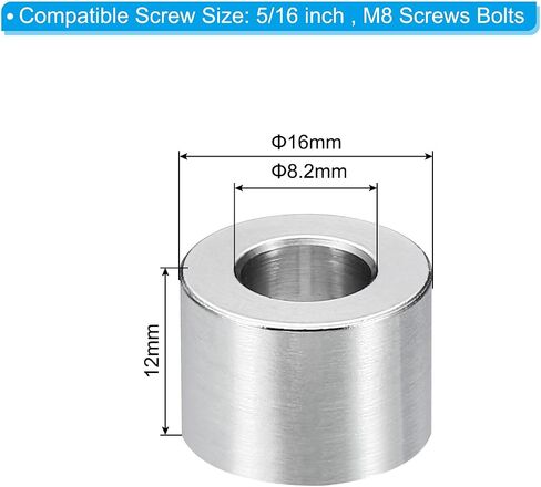 PATIKIL M8 Stainless Steel Spacers, 2Pcs Metal Spacer Stainless Steel 8.2mm ID x 16mm OD x 20mm L Stainless Steel Spacer Screw Standoff for 5/16" or M8 Screw in Saudi Arabia