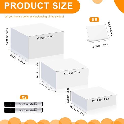 Blosssound 6 Pcs White Risers and 6 Display Signs 2 Markers Acrylic Food Risers Stands with Hollow Bottoms Cube Boxes Nesting Risers for Buffet Table Food Display Catering Dessert Collectibles Show in Saudi Arabia