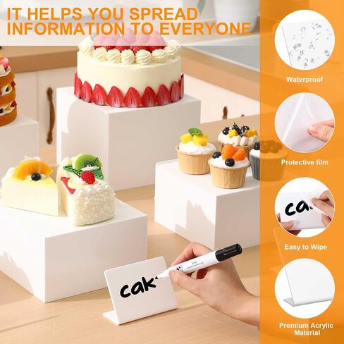 Blosssound 6 Pcs White Risers and 6 Display Signs 2 Markers Acrylic Food Risers Stands with Hollow Bottoms Cube Boxes Nesting Risers for Buffet Table Food Display Catering Dessert Collectibles Show in Saudi Arabia