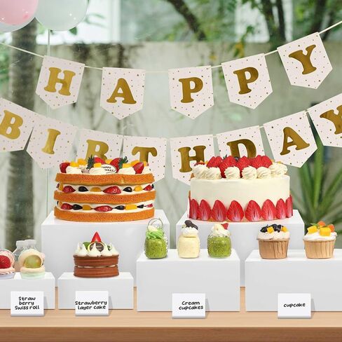 Blosssound 6 Pcs White Risers and 6 Display Signs 2 Markers Acrylic Food Risers Stands with Hollow Bottoms Cube Boxes Nesting Risers for Buffet Table Food Display Catering Dessert Collectibles Show in Saudi Arabia