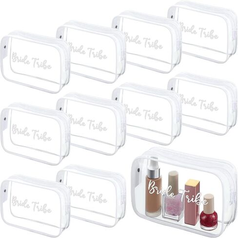 Amylove 10 Pcs Bride Cosmetic Bag Clear Makeup Bags Toiletry Bag Makeup Travel Cosmetic Makeup Bag Clear PVC Travel Bags for Wedding Party Bridesmaid Proposal Bridal Gift(Pink) in Saudi Arabia
