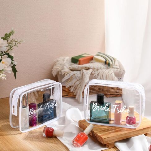 Amylove 10 Pcs Bride Cosmetic Bag Clear Makeup Bags Toiletry Bag Makeup Travel Cosmetic Makeup Bag Clear PVC Travel Bags for Wedding Party Bridesmaid Proposal Bridal Gift(Pink) in Saudi Arabia