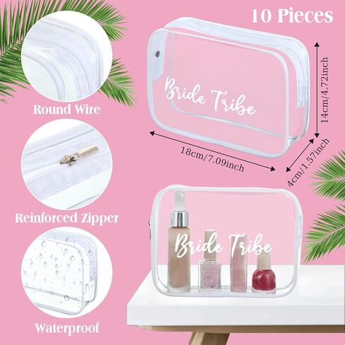 Amylove 10 Pcs Bride Cosmetic Bag Clear Makeup Bags Toiletry Bag Makeup Travel Cosmetic Makeup Bag Clear PVC Travel Bags for Wedding Party Bridesmaid Proposal Bridal Gift(Pink) in Saudi Arabia