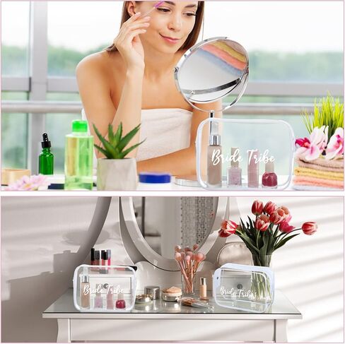 Amylove 10 Pcs Bride Cosmetic Bag Clear Makeup Bags Toiletry Bag Makeup Travel Cosmetic Makeup Bag Clear PVC Travel Bags for Wedding Party Bridesmaid Proposal Bridal Gift(Pink) in Saudi Arabia