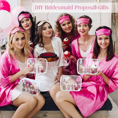 Amylove 10 Pcs Bride Cosmetic Bag Clear Makeup Bags Toiletry Bag Makeup Travel Cosmetic Makeup Bag Clear PVC Travel Bags for Wedding Party Bridesmaid Proposal Bridal Gift(Pink) in Saudi Arabia